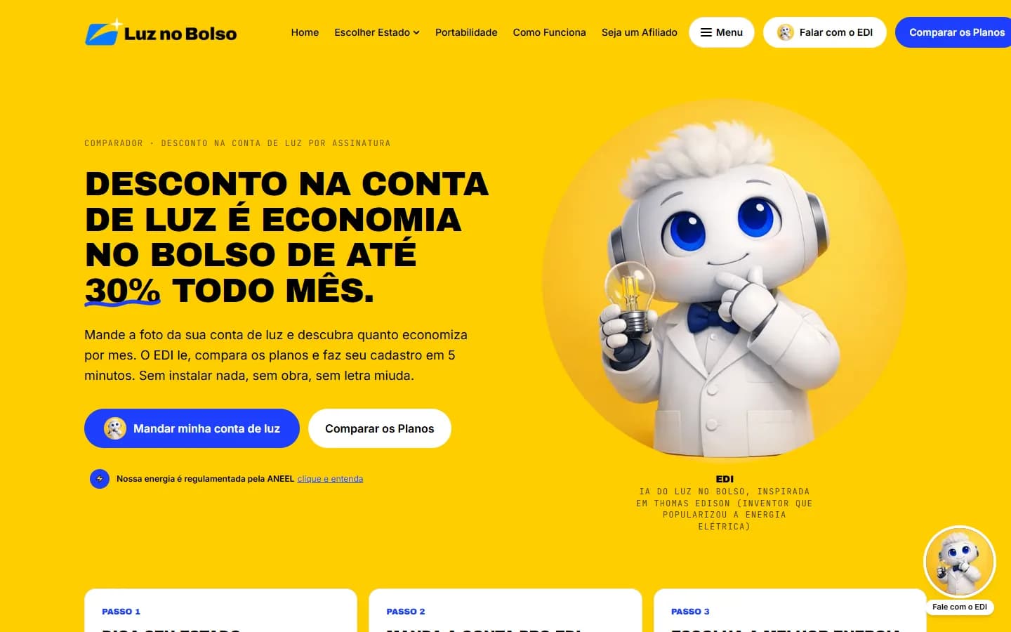 Página inicial do Luz no Bolso, comparador de energia por assinatura