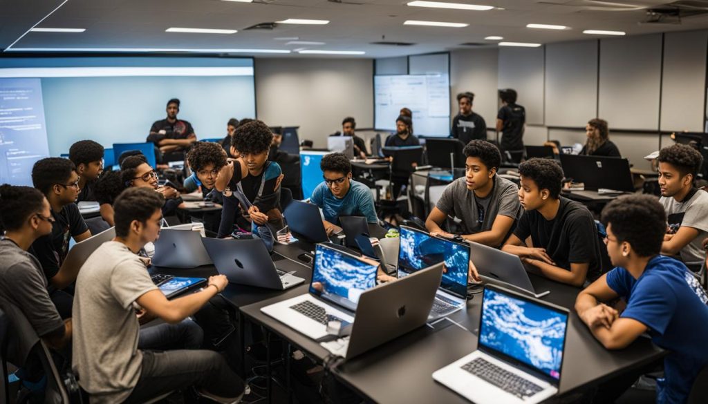 Estudantes de tecnologia em hackathon acadêmico